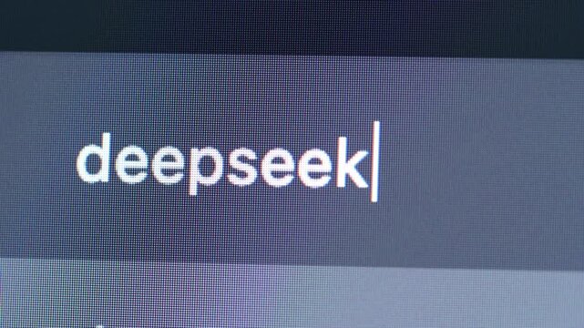Qingdao,China-5.15.2026:deepseek is a Chinese artificial intelligence (AI) firm and family of Large Language Models. A close-up shot of the text "deepseek" typed in a search bar on a screen.