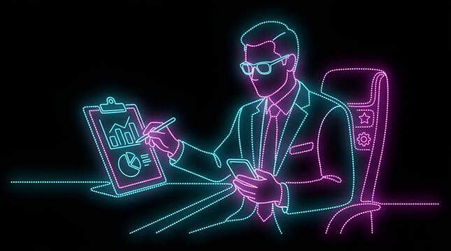 Executive checking data analytics on tablet and smartphone