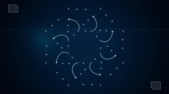 Abstract Digital Circular Motion Graphic with Glowing Dots and Lines
