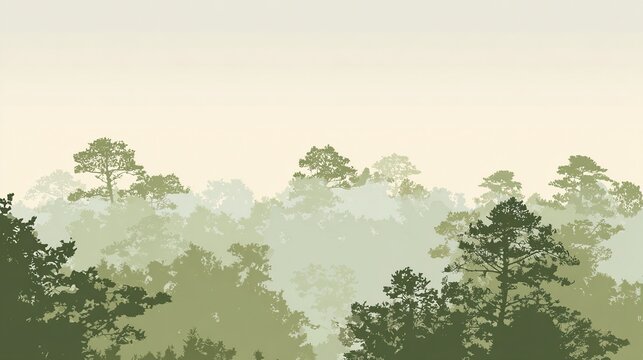 Misty Sage Green Sparse Forest Plain, Tranquil Forest Niche Widescreen Landscape