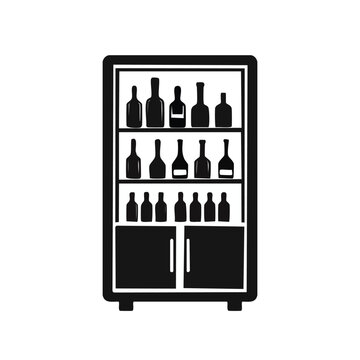 Firefly Standing minibar fridge with bottles inside graphic silhouette vector icon, solid black shap.eps