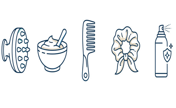 Set of various hair care accessories including a comb and styling spray for daily beauty routines