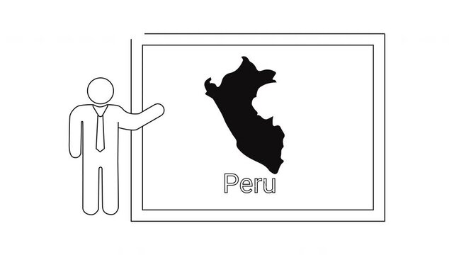 Man presenting map of Peru on a whiteboard.