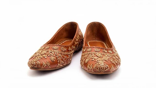 classic brown leather indian mojari shoes pair