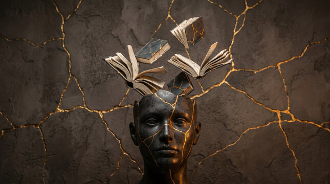 World Schizophrenia Day Kintsugi Art Illustration Representing Mental Health Healing, Emotional Recovery, Broken Mind Restoration, Psychological Awareness, Human Resilience, and Support Through Japane