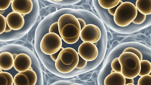Fat cells (adipocytes) expanding as excess lipids accumulate inside