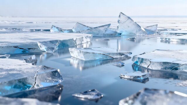 Ice chunks floating in water