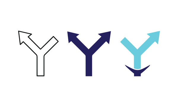 Three y shaped arrows in different colors and styles silhouette