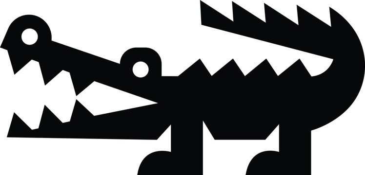 Simple black silhouette of a crocodile with open mouth and sharp teeth