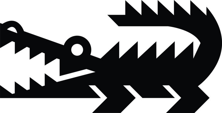 Black silhouette of a crocodile with sharp teeth and spiky back profile view
