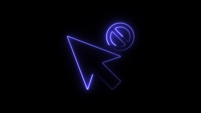 Neon blue cursor arrow with forbidden circle symbol a glowing mouse paired with a circular or blocked