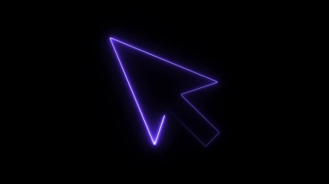 Neon purple computer mouse cursor arrow icon a glowing pointer isolated on a dark background pointer glowing click