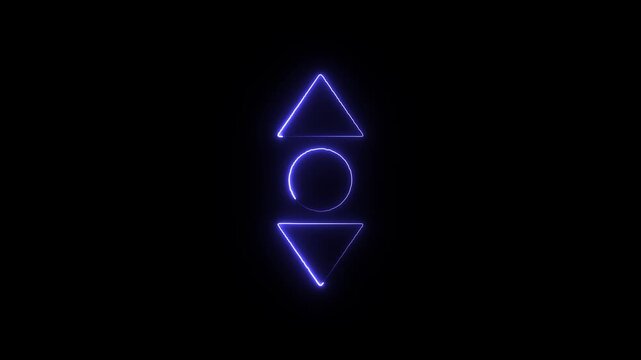 Glowing neon vertical scroll icon a blue line featuring a symbol with arrows pointing up and down