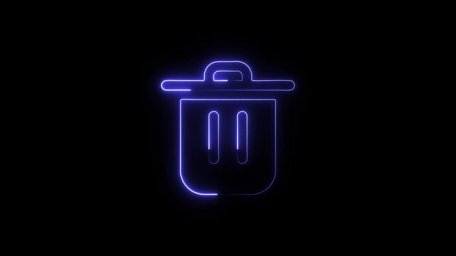 Neon blue trash can icon on black background a glowing outline representing a or recycling bin