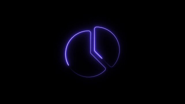 Glowing neon blue pie chart on black background a simple minimalist line art of a circular rendered