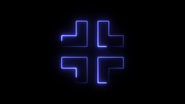 Neon blue four corners frame symbol glowing on dark background a minimalist graphic of corner brackets arranged