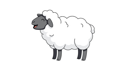 Obraz premium Happy white sheep character with a black face standing and smiling in a simple and clean cartoon style illustration.