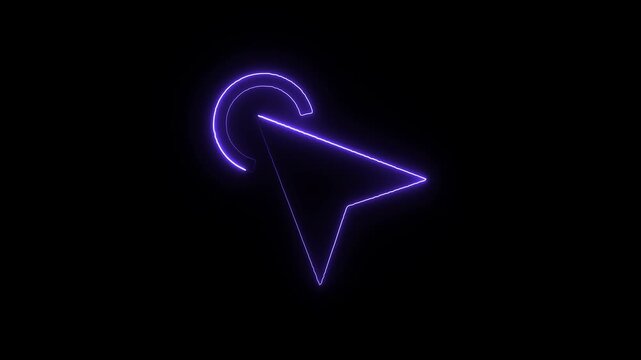 Neon blue glowing computer mouse cursor pointer a light effect outlining a standard on black background