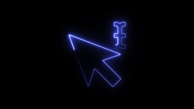 Computer mouse cursor and text selector neon blue glowing icon on black background a of a pointer arrow