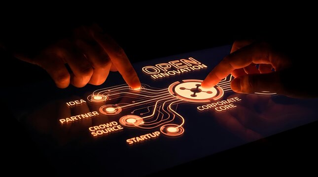 Digital Innovation Concept with Glowing Network and Human Interaction.