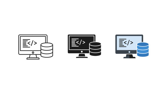 Coding and database icon set with web development computer icon code data processing