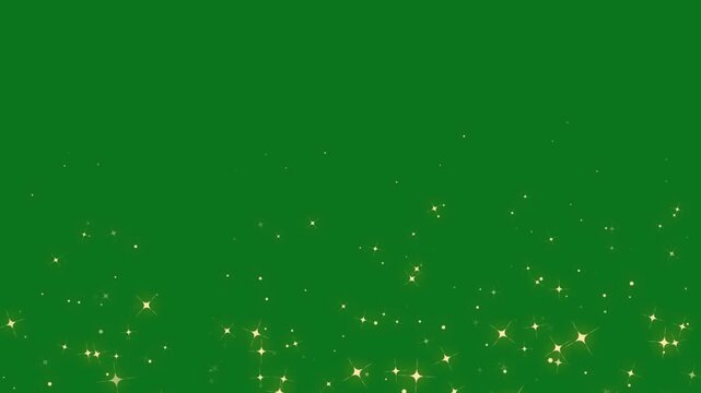 Golden sparkling glitter transition with twinkling magic stars, fast glowing particle trails, fairy dust shimmer burst, elegant light streak motion graphics on green screen 4K