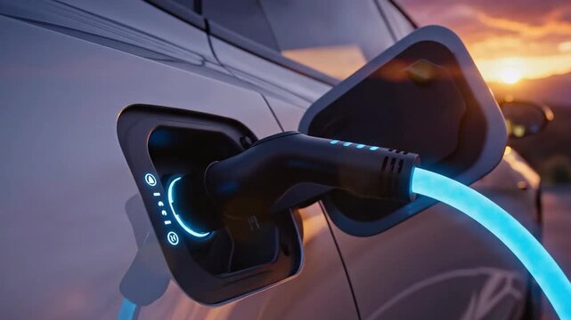 Electric Vehicle Charging at Sunset Outdoor EV Station