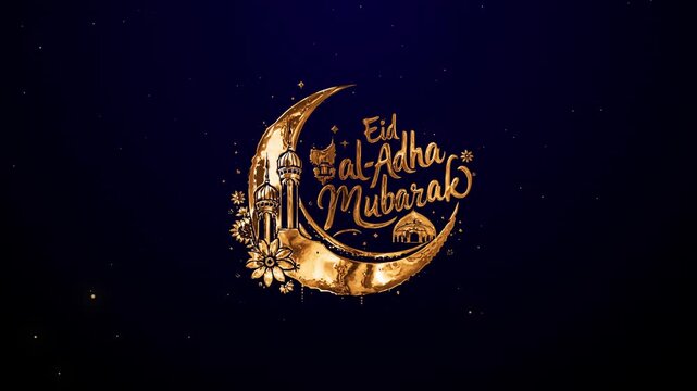 Eid Al Adha golden animation on dark background. Perfect for Eid Al-Adha themed motion design campaigns.