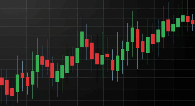 Financial stock market candlestick chart on dark background