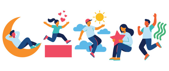 Fototapeta premium People active lifestyle and positive emotions concept set pack.
