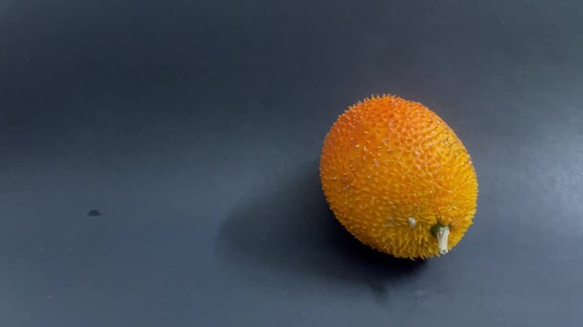 Ripe Orange Gac Fruit Isolated on Dark Background