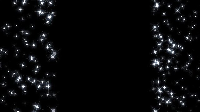 White sparkling glitter transition with twinkling magic stars, fast glowing particle trails, fairy dust shimmer burst, elegant light streak motion graphics on black screen 4K
