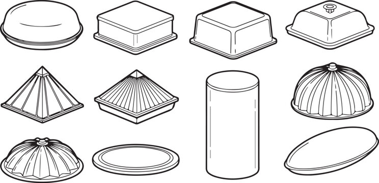 Set of simple geometric shapes in black line art style vector Vector