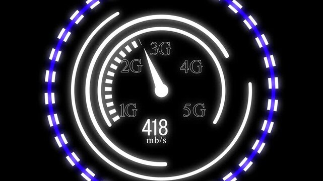 A colorful speed miter animation. Digital symbols at the speed meter. Wi Fi speedometer and counter - Speed concept Indicator of speed meter. indicators.