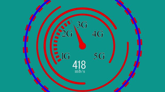 A colorful speed miter animation. Digital symbols at the speed meter. Wi Fi speedometer and counter - Speed concept Indicator of speed meter. indicators.
