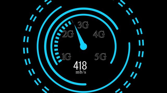 A colorful speed miter animation. Digital symbols at the speed meter. Wi Fi speedometer and counter - Speed concept Indicator of speed meter. indicators.