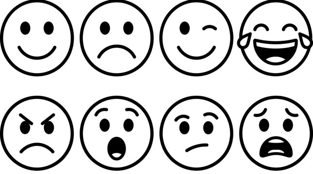 Emotions faces icons emoticons expressions.
