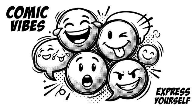 Collection of emoticon faces smiling laughing.