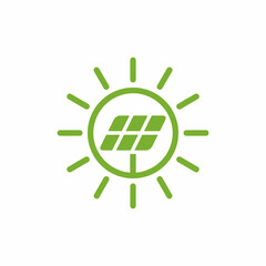 Fototapeta premium Green renewable energy icon with wind turbine and leaf in circular design on white background