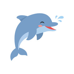 Obraz premium Cute dolphin cartoon vector illustration, ideal for ocean themes, marine wildlife projects, nursery decor, and playful mascot designs.