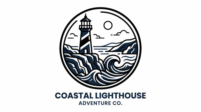 Black and white lighthouse logo design.