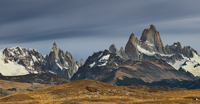 Beautiful mountain panorama with Mounts Fitz Roy and Cerro Torre in Argentina