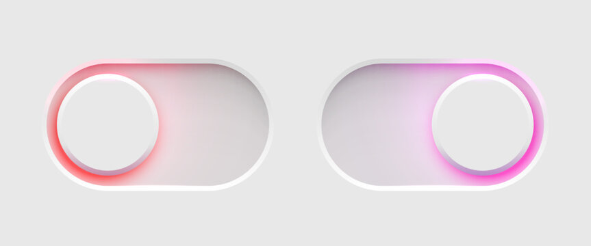 Modern toggle switch UI elements with glowing neon effects for web and mobile design. Vector illustration