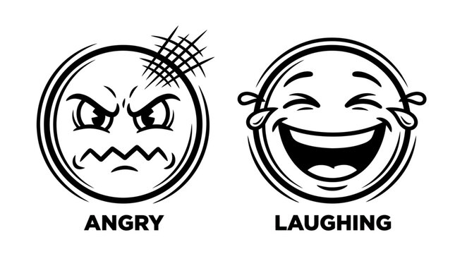 Angry and laughing emoticon faces.