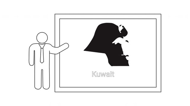 Presentation of Kuwait map with a person pointing at it.