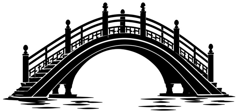 Traditional Japanese Arched Moon Bridge Silhouette