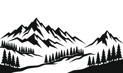 Mountain range silhouette with evergreen forest vector illustration © Maidul islam