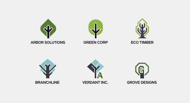 Stylized Green Tree Logos for Eco Friendly Business Identity