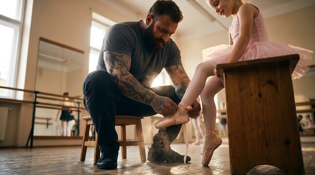 Happy Father's Day Father Helping Daughter with Ballet Shoes Dance Studio