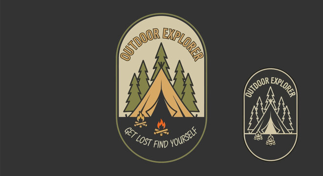 Vintage Outdoor Explorer Badge Graphic with Pine Forest